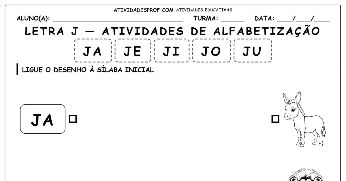 Letra J — atividades de alfabetização