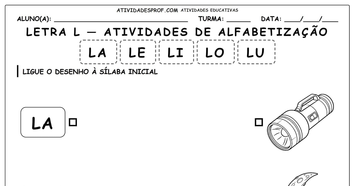 Letra L — atividades de alfabetização
