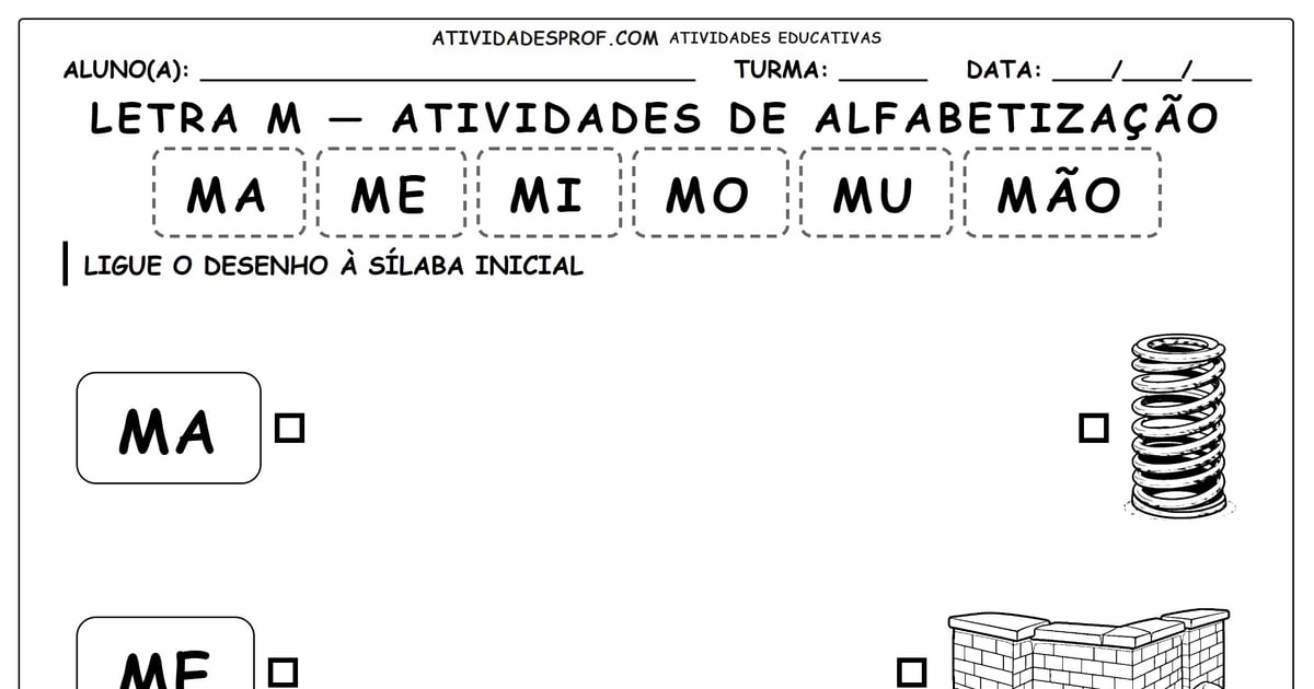 Letra M — atividades de alfabetização