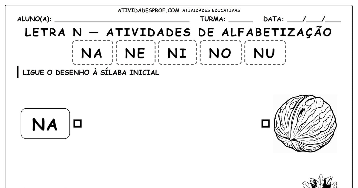 Letra N — atividades de alfabetização