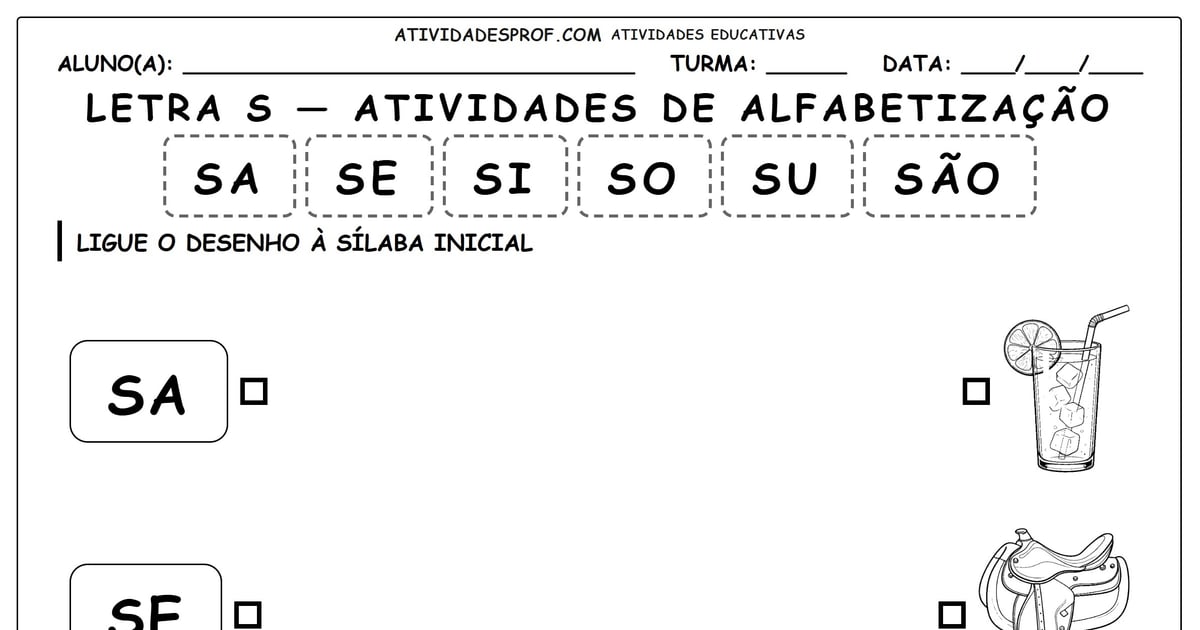 Letra S — atividades de alfabetização