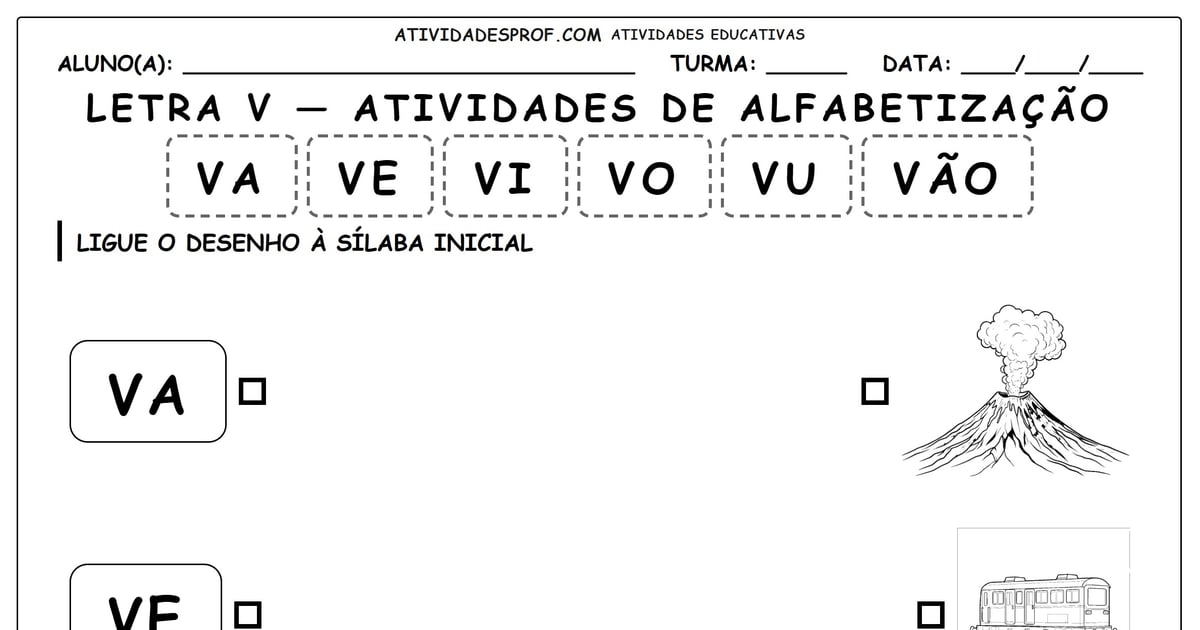 Letra V — atividades de alfabetização