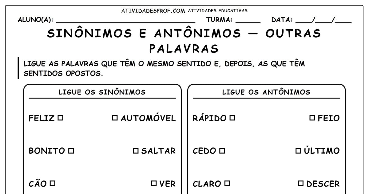Sinônimos e antônimos — outras palavras