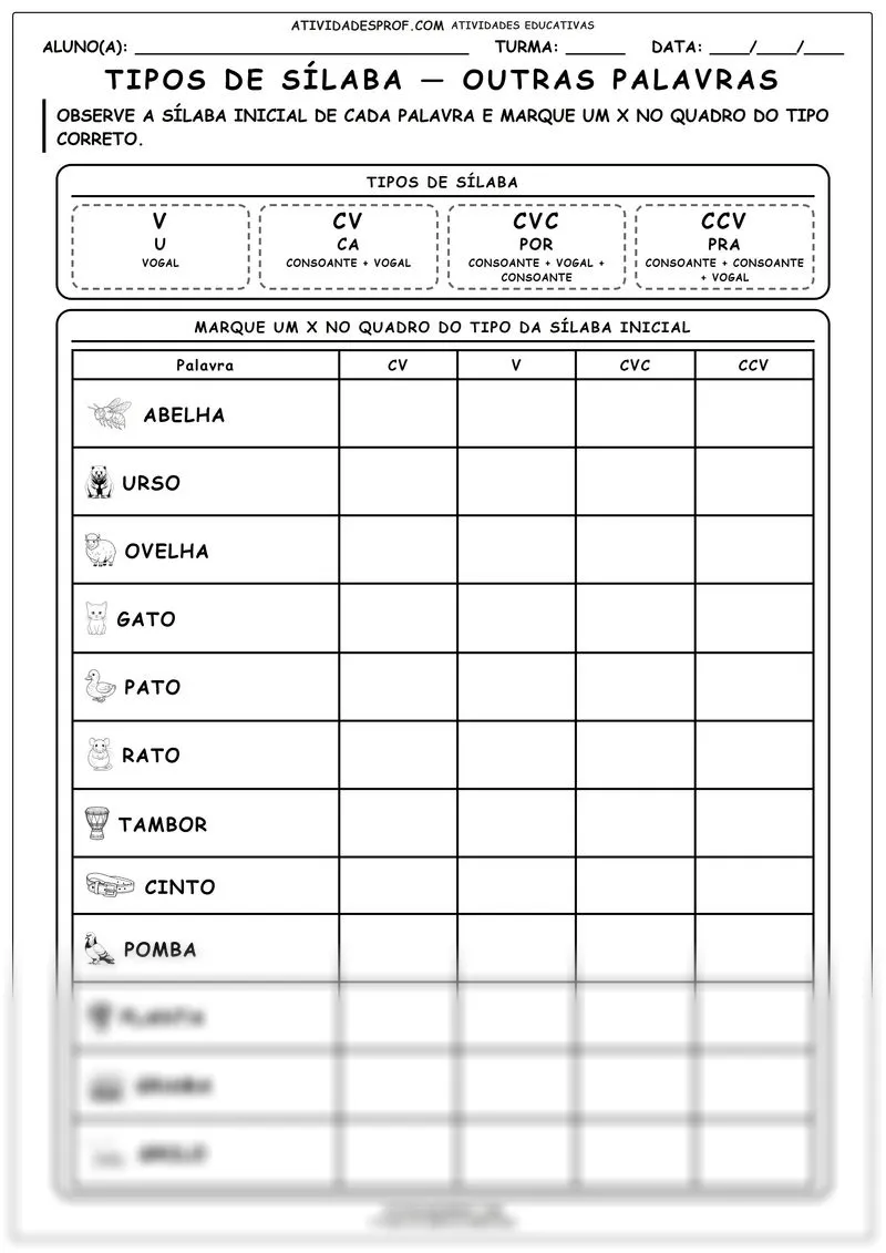 Tipos de sílaba — outras palavras