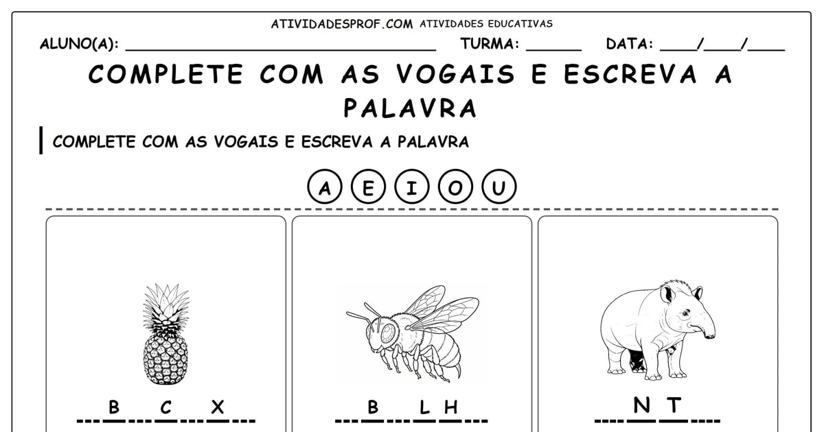 Complete com as vogais e escreva a palavra