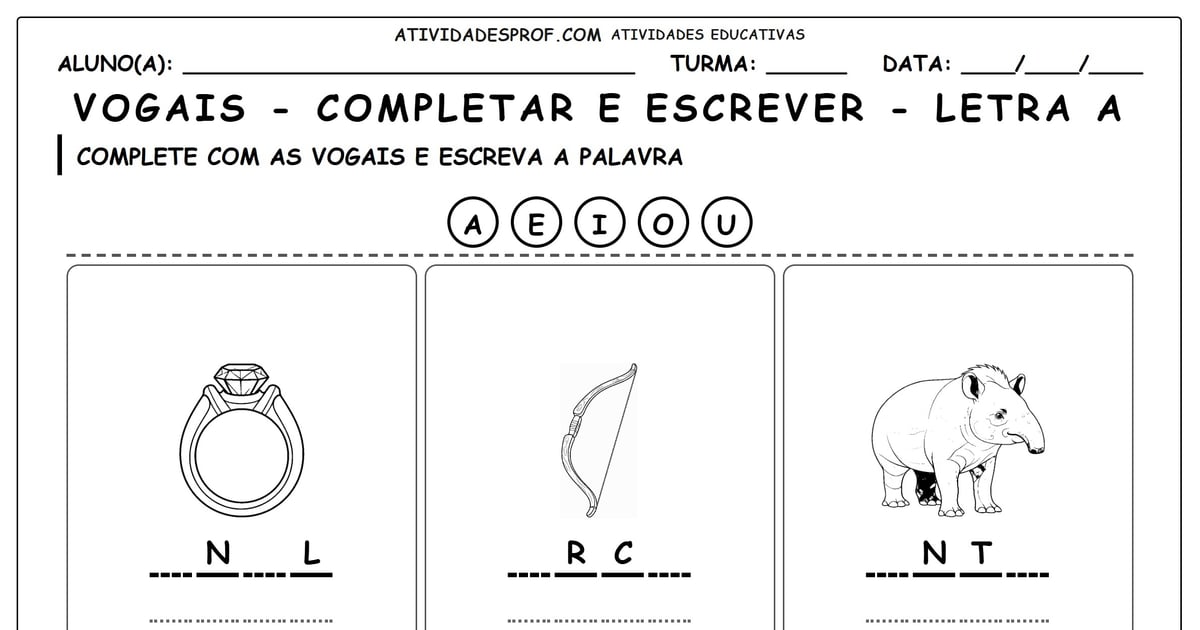Vogais - completar e escrever - letra a
