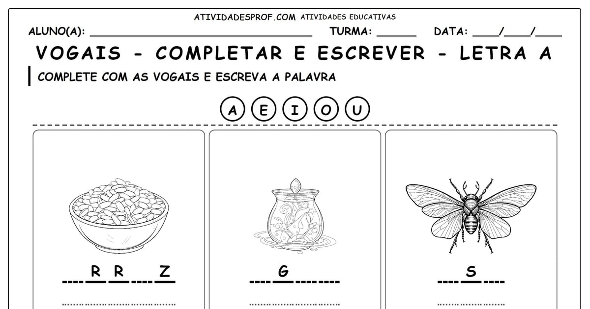Vogais - completar e escrever - letra a